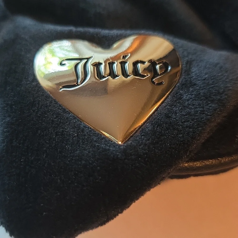 Juicy Couture Black Velour Quilted Bow Bag with Gold Chain and Extra Pouch NWT
